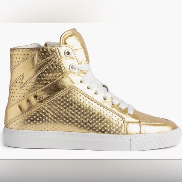 NIB Zadig & Voltaire HIGH FLASH VINTAGE METAL
Perforated Stars 39 Gold Hightop 8 - Picture 2 of 14